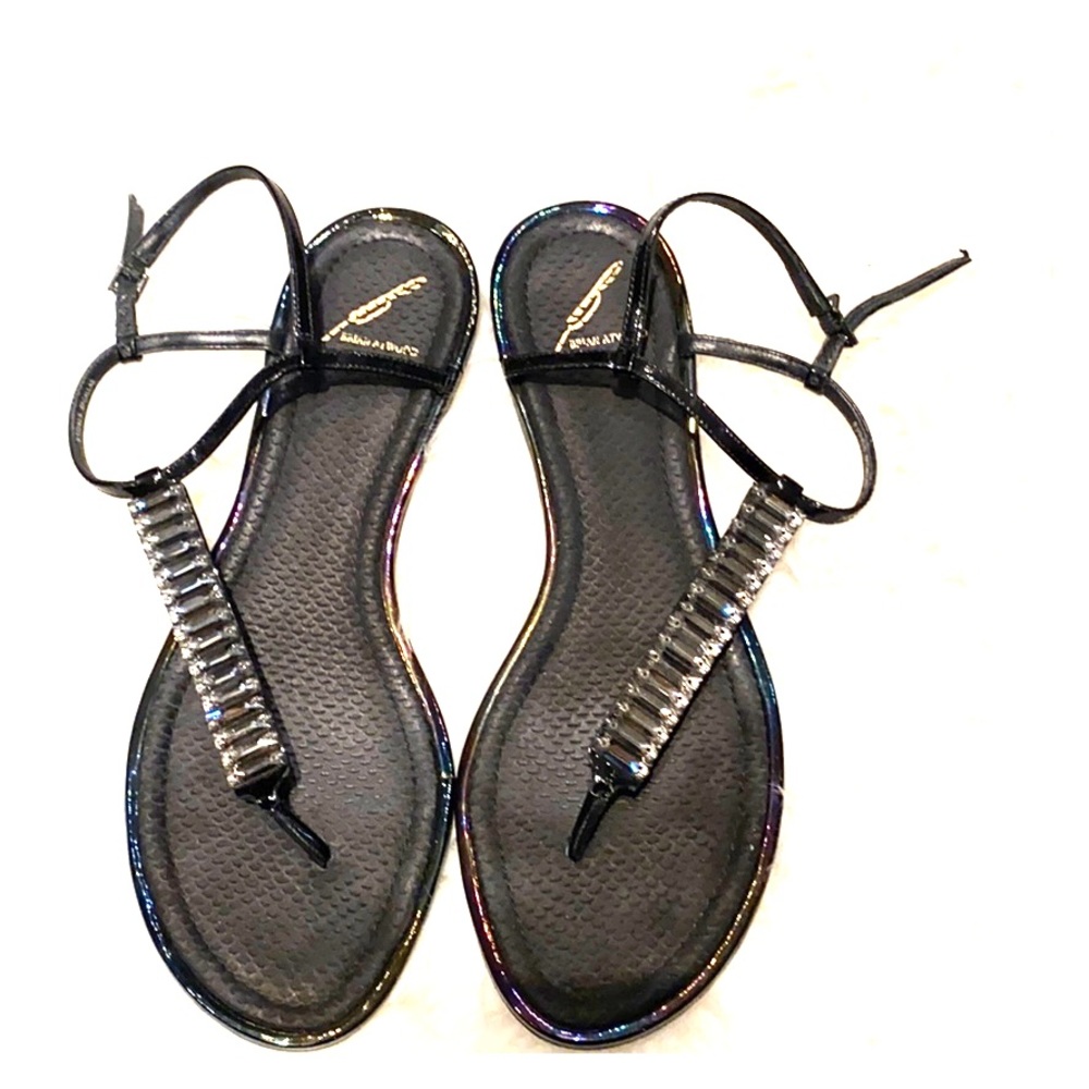 Brian Artwood Crystal black leather  sandals